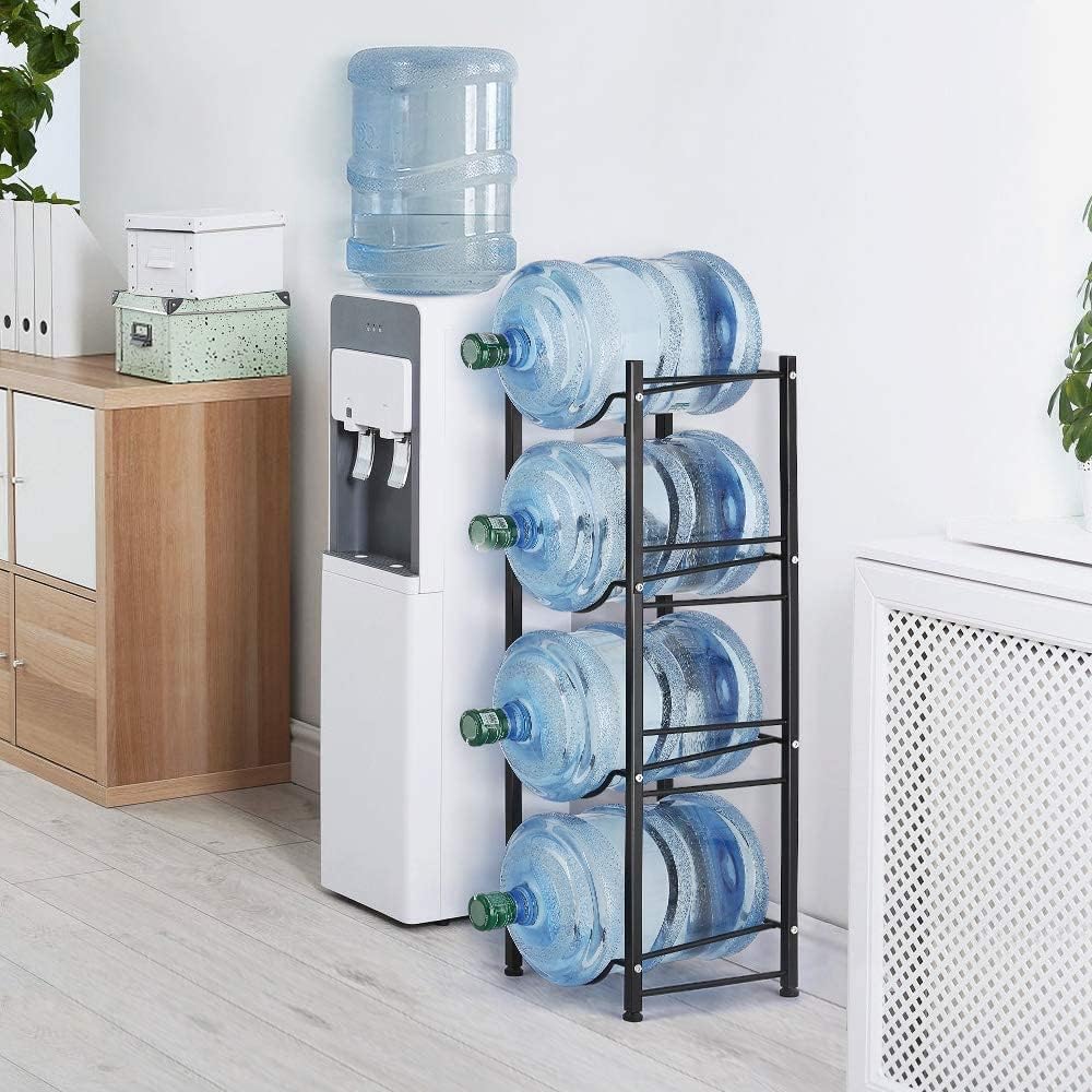 SKY TOUCH SKY-TOUCH Water Bottle Storage Stand, 4 Tier Water Bottle Holder, 5 Gallons Heavy Duty Water Jug Rack for Kitchen Home and Office Easy To Assemble Black