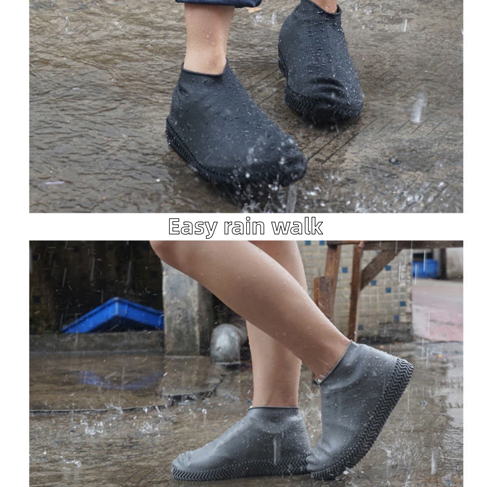 HONPOLO Rain Shoe Cover Male & Female Silicone Shoe Cover Waterproof Rainy Day Thickened Non-Slip Wear-Resistant Bottom Outdoor Rain Boots, Foldable & Portable Tire-Like Texture Lightweight