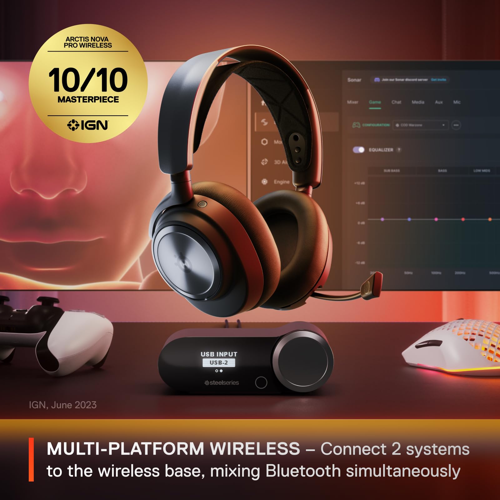 SteelSeries Arctis Nova Pro Wireless - Multi-System Gaming Headset - Neodymium Magnetic Drivers - Active Noise Cancellation - Infinity Power System - ClearCast Gen 2 Mic - PC, PS5, PS4, Switch, Mobile