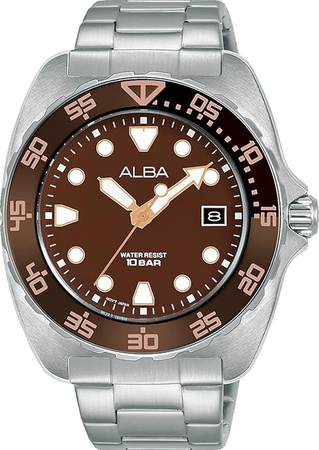 Alba Active Stainless Steel Bracelet Band Analog Watch for Men, Brown Dial - Model AS9M89X1