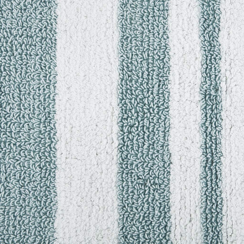 Madison Park Reversible Spa Rug 100%-Cotton Striped Ultra Soft Water Fast Bath Non-Slip Absorbent Quick Dry Mats For Tub, Shower Room, And Bathroom, 24X72, Aqua