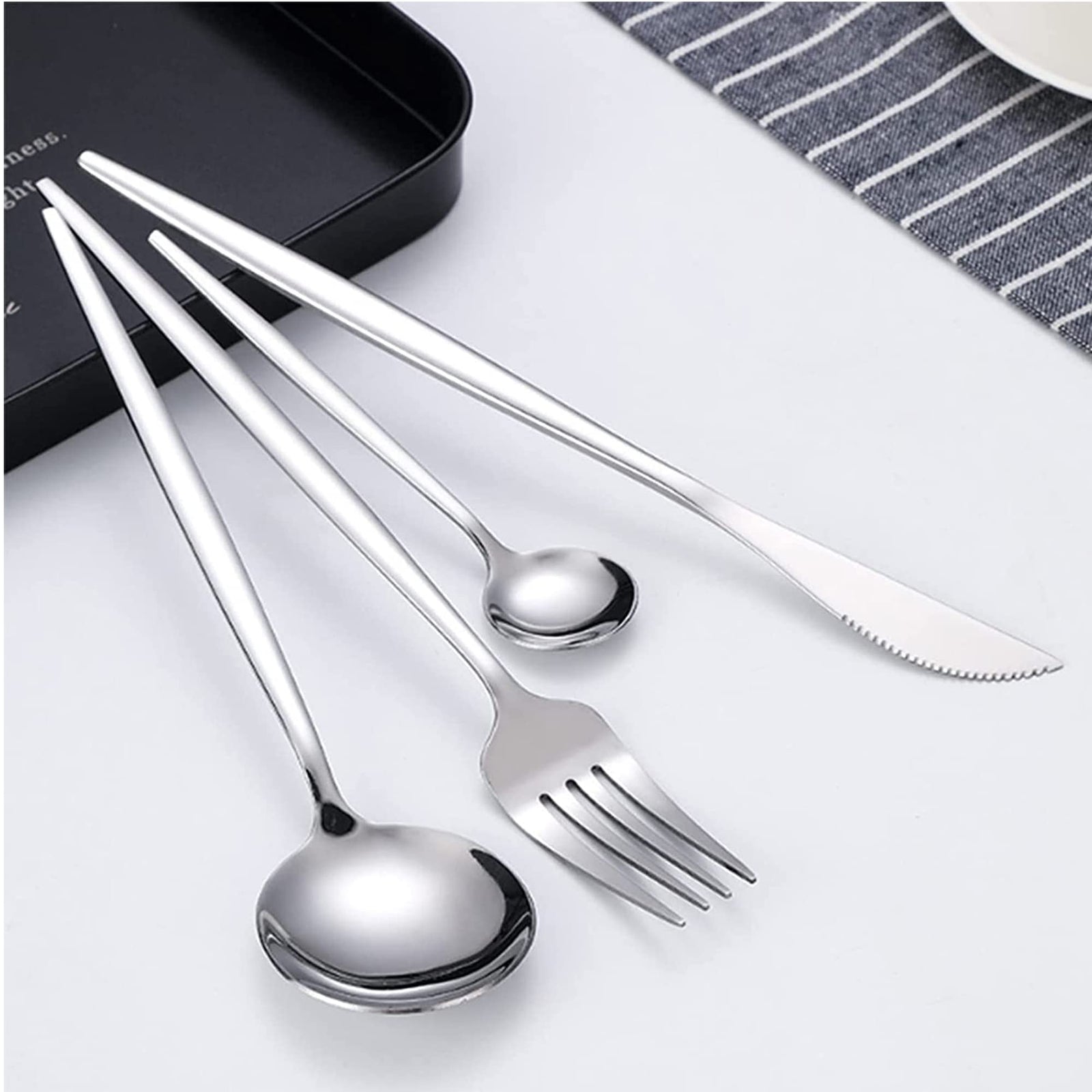 Sulfar Cutlery Set, 24-Piece Stainless Steel Flatware Set with Stand, Tableware Silverware Set with Spoon/Knife/Fork Set, Service for 6, Dishwasher Safe and Easy Clean (silver)