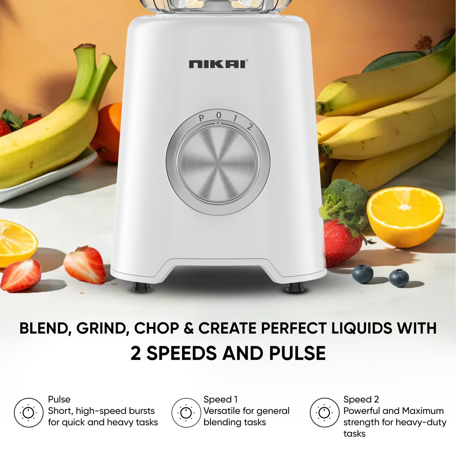 Nikai 3-in-1 Blender with 3 Jars, 1.5 Ltr Liquid Jar, 1 Coffee Grinder & 1 Meat Mincer, 2 Speeds, Stainless Blades, Unbreakable Jar, Perfect for Dry & Wet Fine Grinding, Mixing & Juicing-NB1900NA1