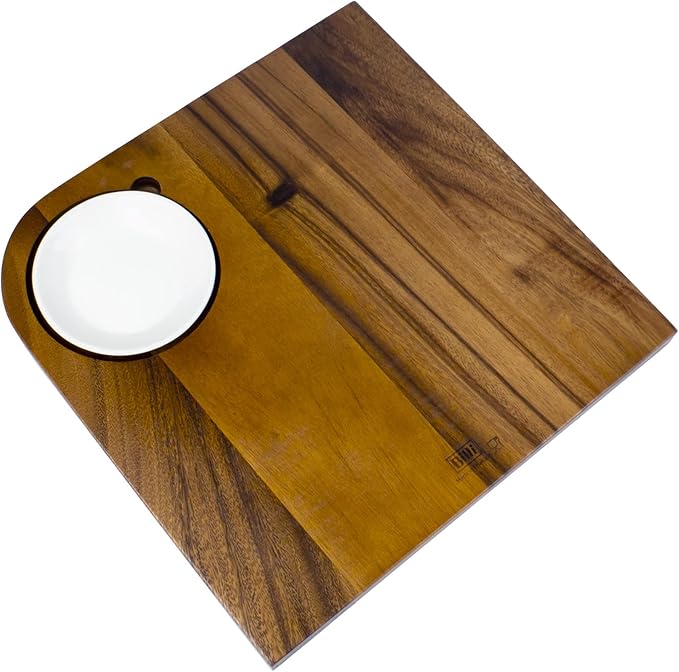 Billi® Wooden Serving Board With 1Pc Ceramic Dip Bowl, Steak Plate Food Platter