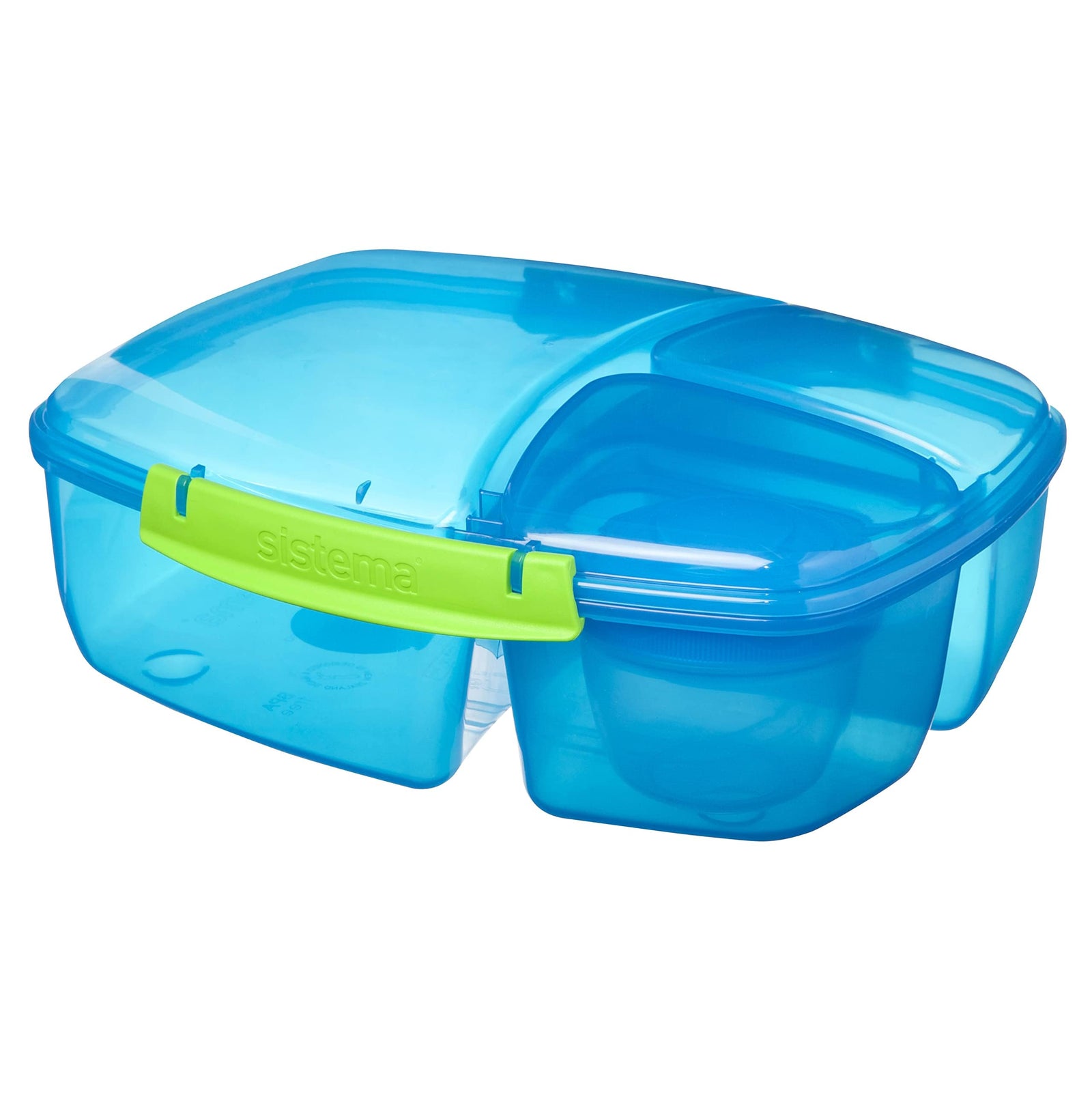 Sistema Lunch Triple Split Box With Yoghurt Pot, Blue, 24.5 X 9.2 X 20 Cm, 40920-2