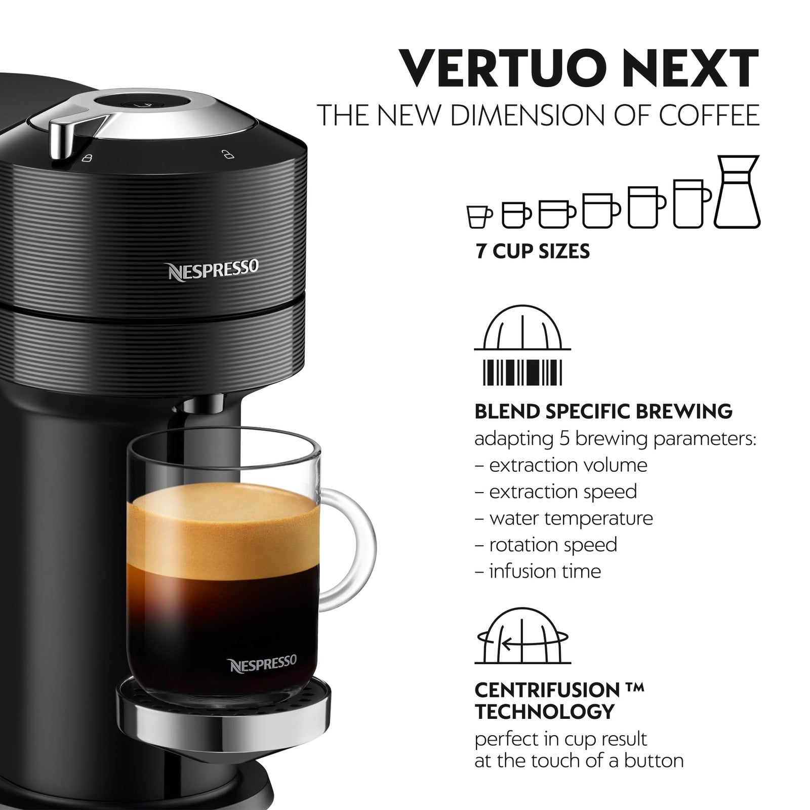 Nespresso Vertuo Next coffee machine by Nespresso, Classic Black - UAE Version