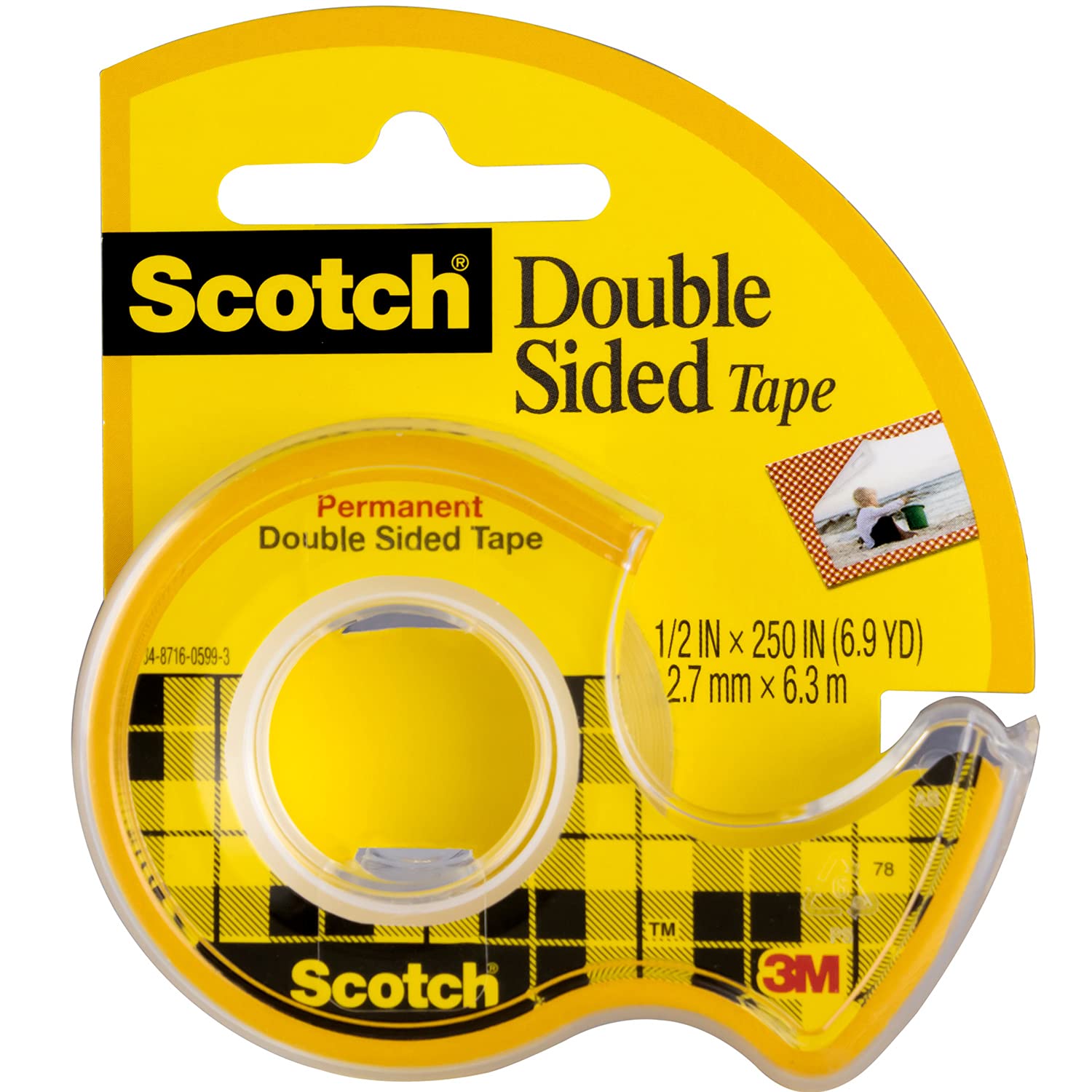 Scotch Double Sided Clear Tape 1 roll/dispenser 1/2 x 250 in + Giftwrap Tape on a Dispenser 3/4 x 650 in