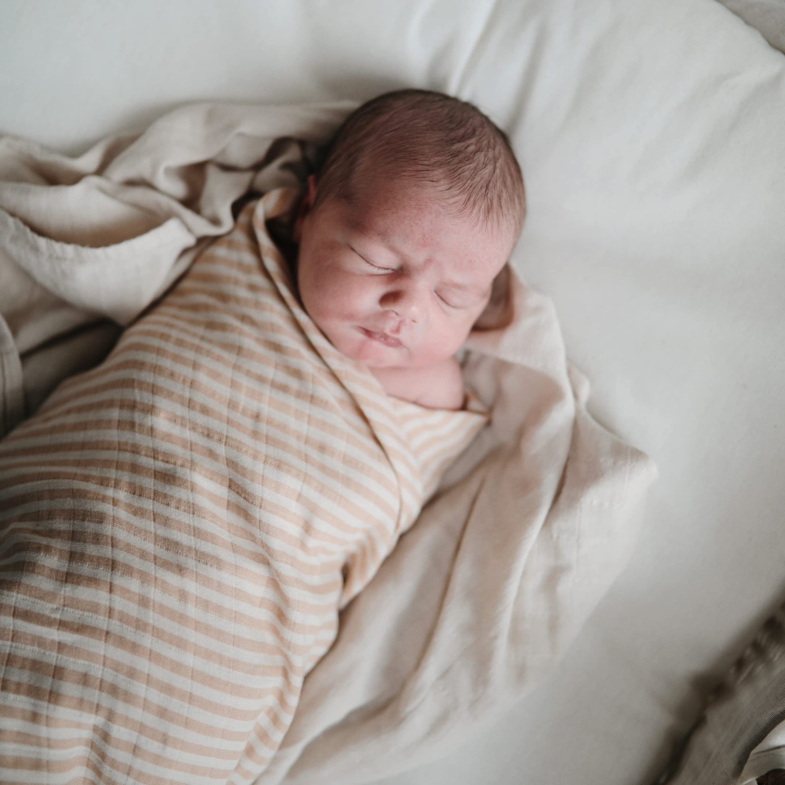 Mushie Muslin Baby Swaddle Blanket | Newborn 0-3 Months Swaddle | 100% Organic Cotton | Infant Sleep Sack | Pre-Washed | Receiving Blanket | Made in Denmark | Natural Stripe