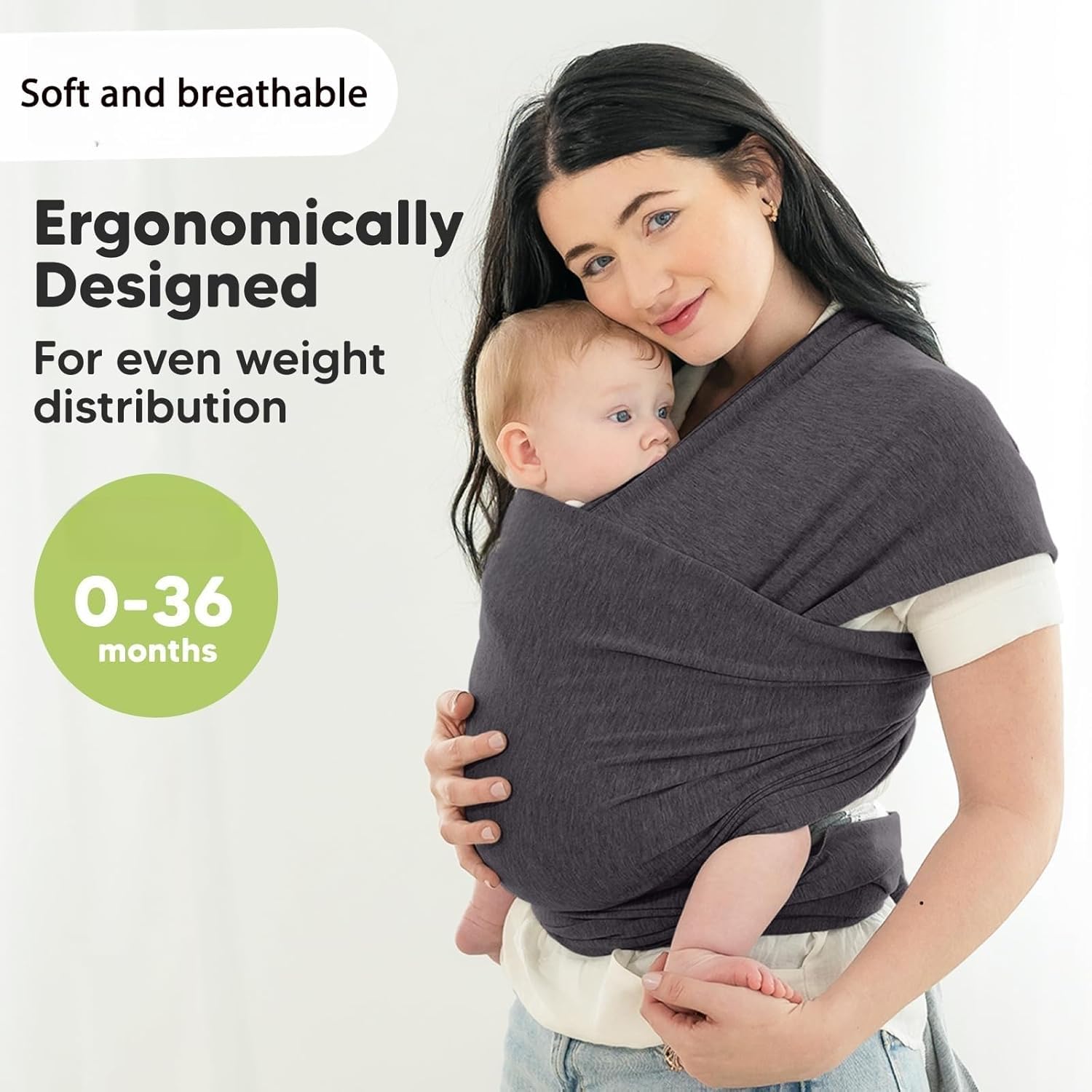 YKingder Baby Wrap Carrier - Original Baby Carrier Wrap Sling for Newborns - Baby Wearing Essentials - Newborn Wrap Swaddle Holder, Newborn to Toddler Infant Sling (Grey)