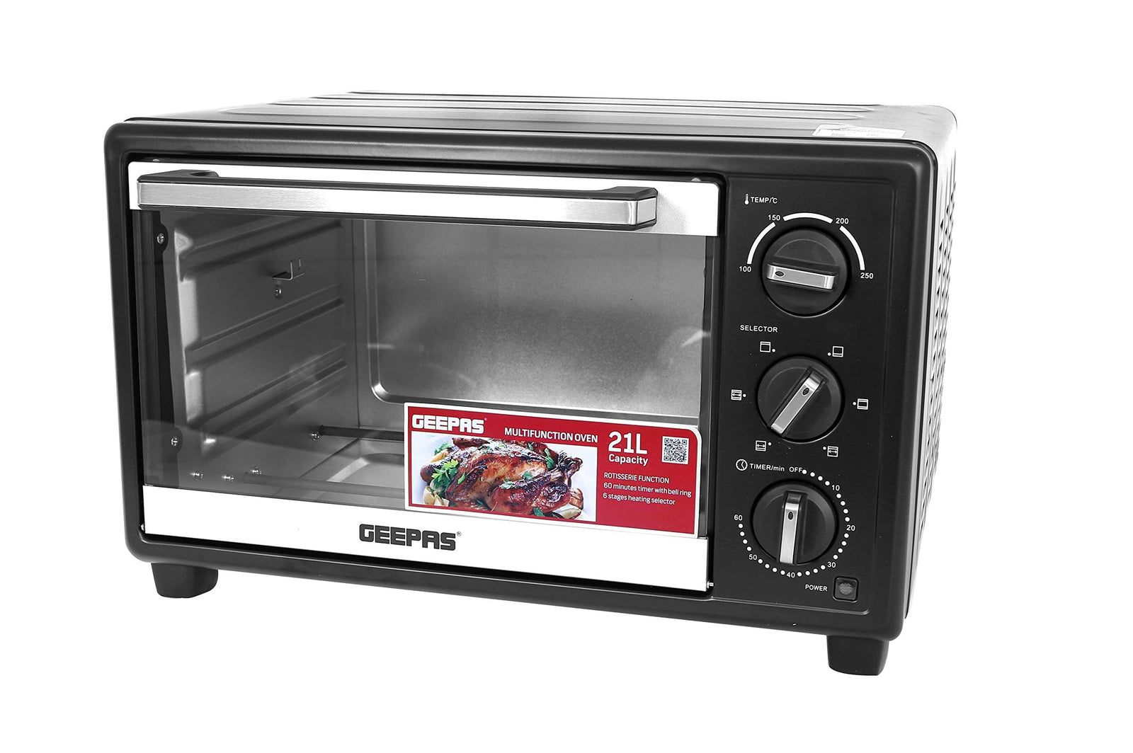 Geepas GO4464 25L Electric Oven With Rotisserie- 1600W power, 6 Stages Heating Selector