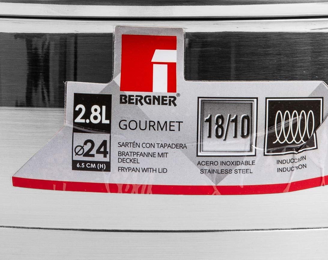 Bergner Gourmet Cooking Pot With Glass Lid Set Of 2 BG9848, Silver, 24 cm, Stainless Steel