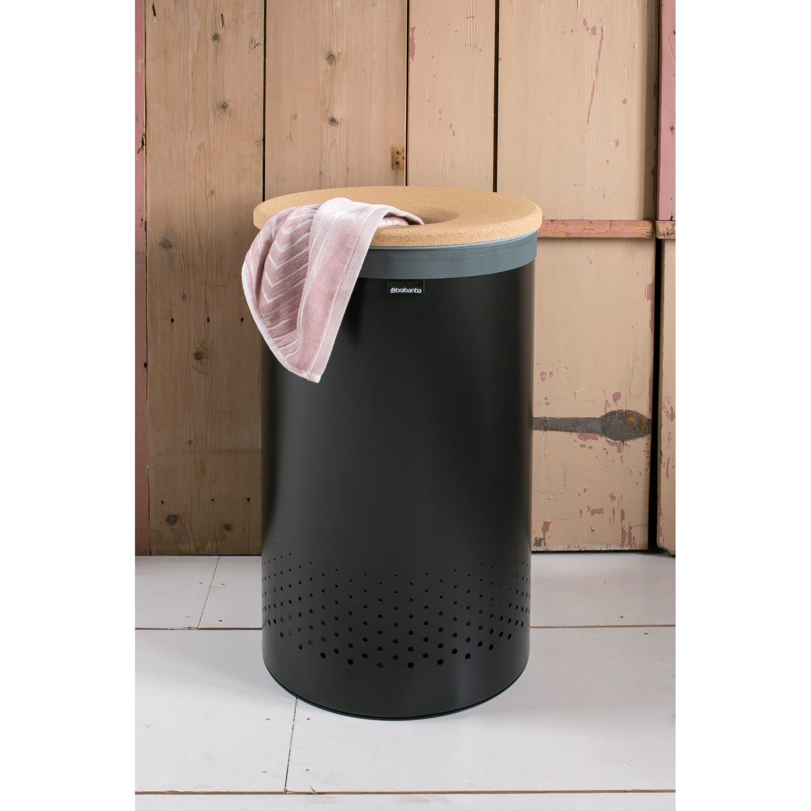 Brabantia Cork Lid Laundry Hamper with Removable Inner Bag, 16 Gallon (60L), Black