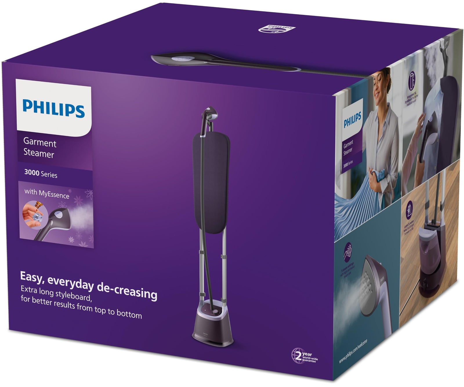 Philips Stand Steamer 3000 Series with XL StyleBoard STE3180/30, 2 Years Warranty