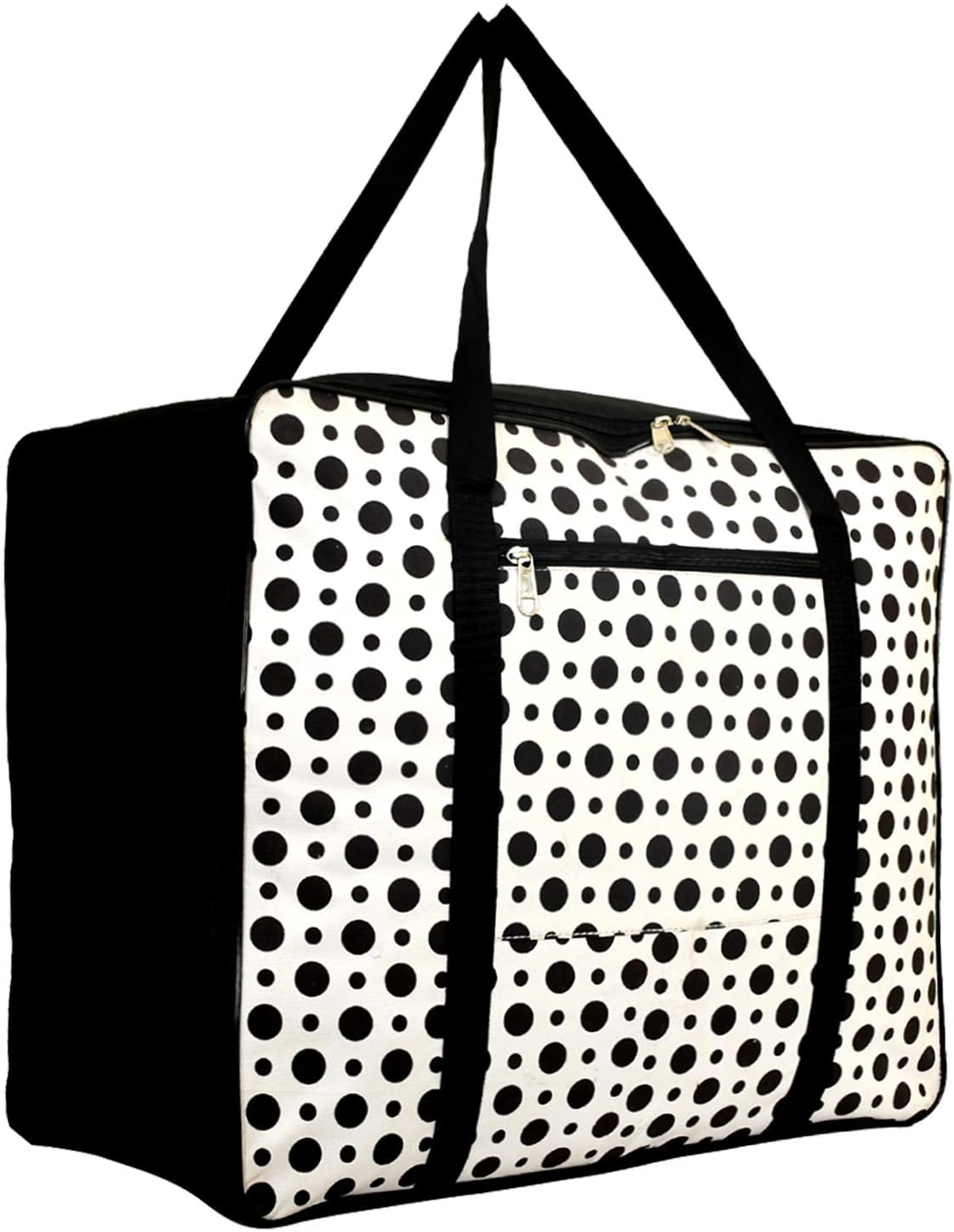 Fun Homes Polka Dots Design Canvas Jumbo Underbed Moisture Proof Storage Bag with Zipper Closure and Handle (Black & White)