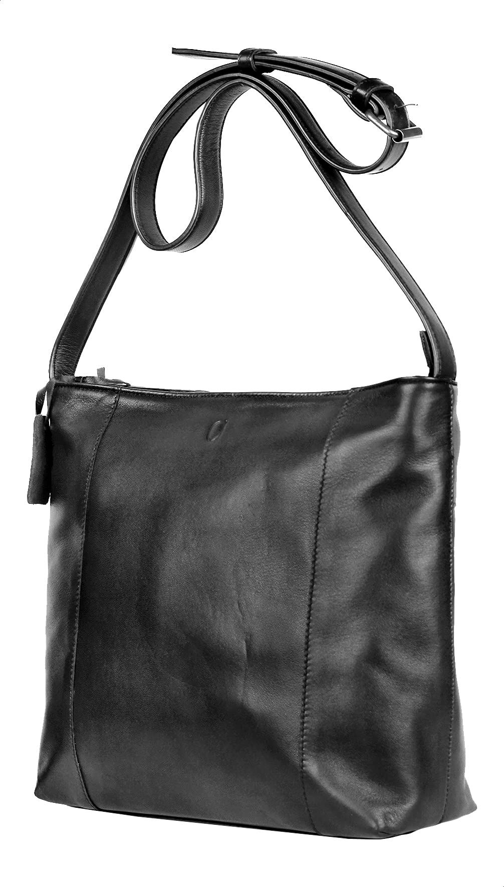 Alfa Leather Co. Back-Pocket Engraved Logo Crossbody Bag for Women - Black