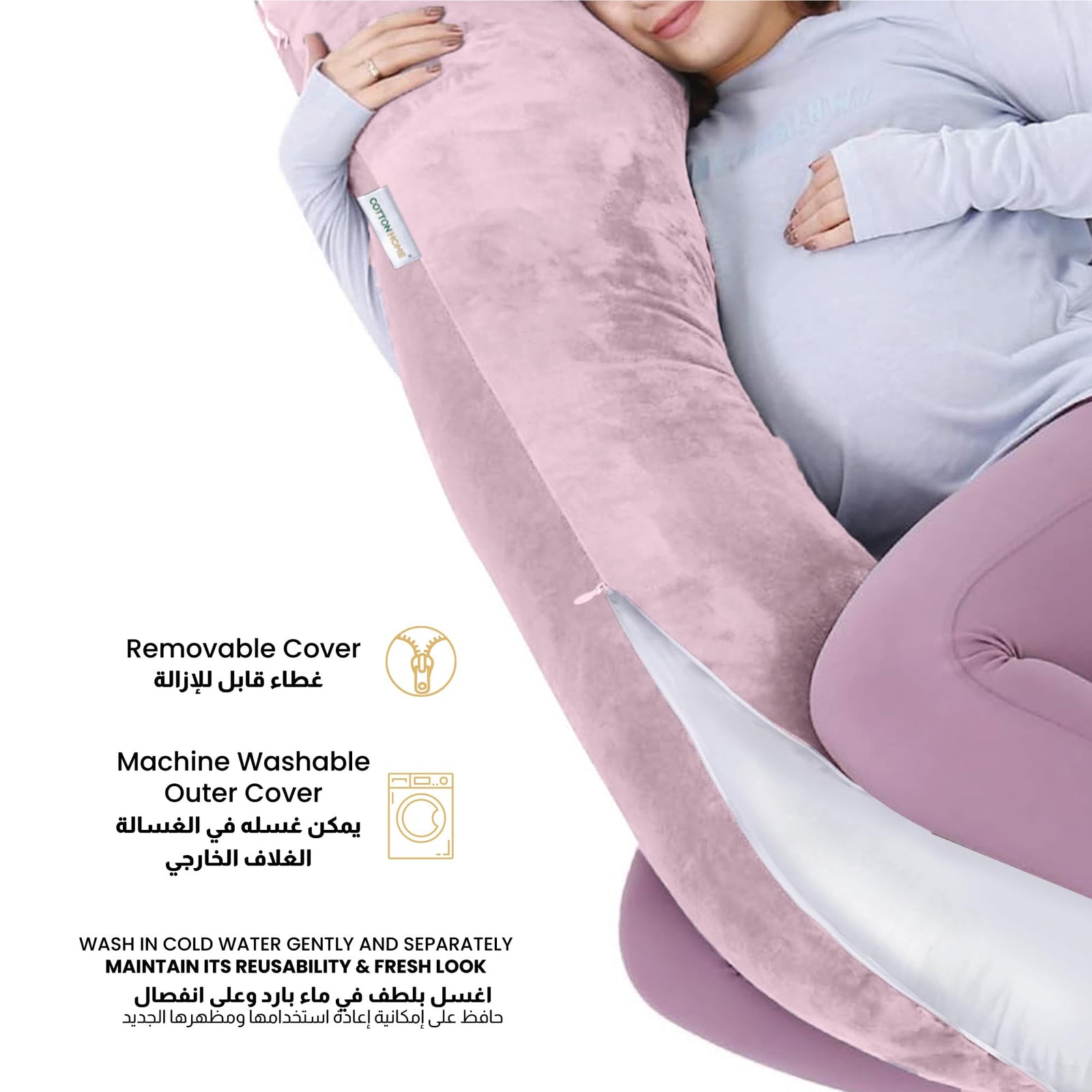 Cotton Home® Pregnancy Pillows for Sleeping, U Shaped Full Body Maternity Pillow 57 inch with Removable Velvet Cover - Support for Back, Legs, Belly, HIPS for Pregnant Women, Pink