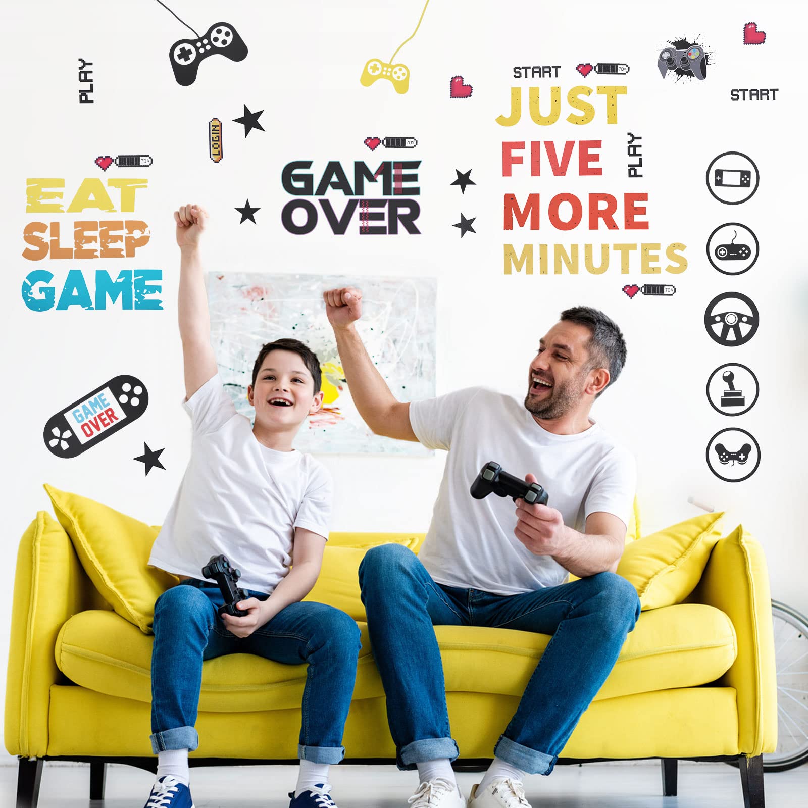 Zonon Gamer Room Decor Gaming Wall Decals Sticker Gamer Decals Boys Room Decals Video Game Decor Eat Sleep Game Wall Decal for Gamer Bedroom Playroom Decorations (Chic Style)