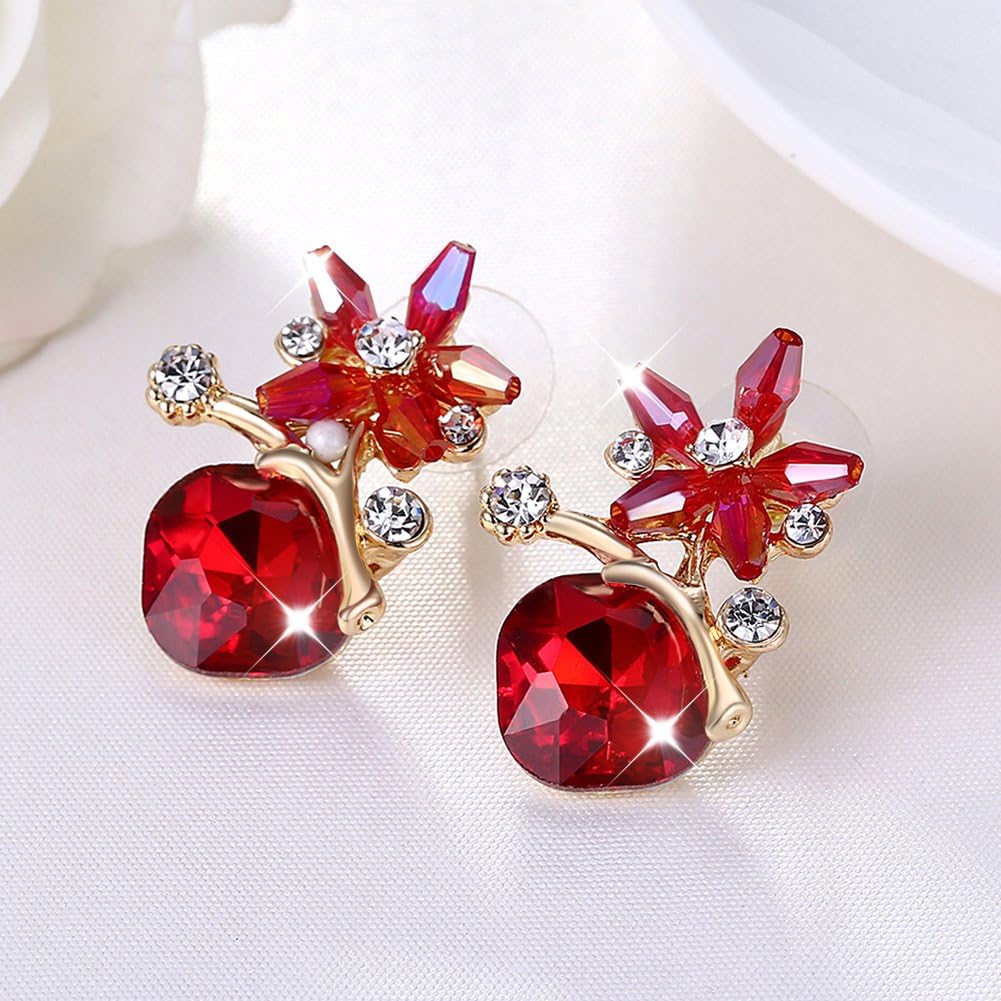 Yellow Chimes Floral Red Crystal Stud Earrings for Women