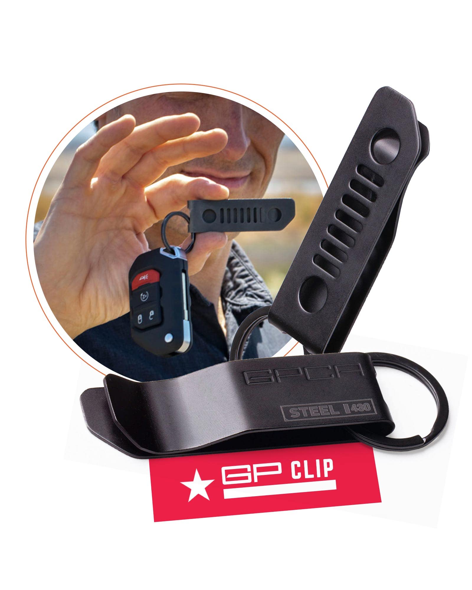 GPCA GP-Clip Stainless Steel Money Clip/Key Chain with Belt Clip (Stainless Steel, Jet Black)