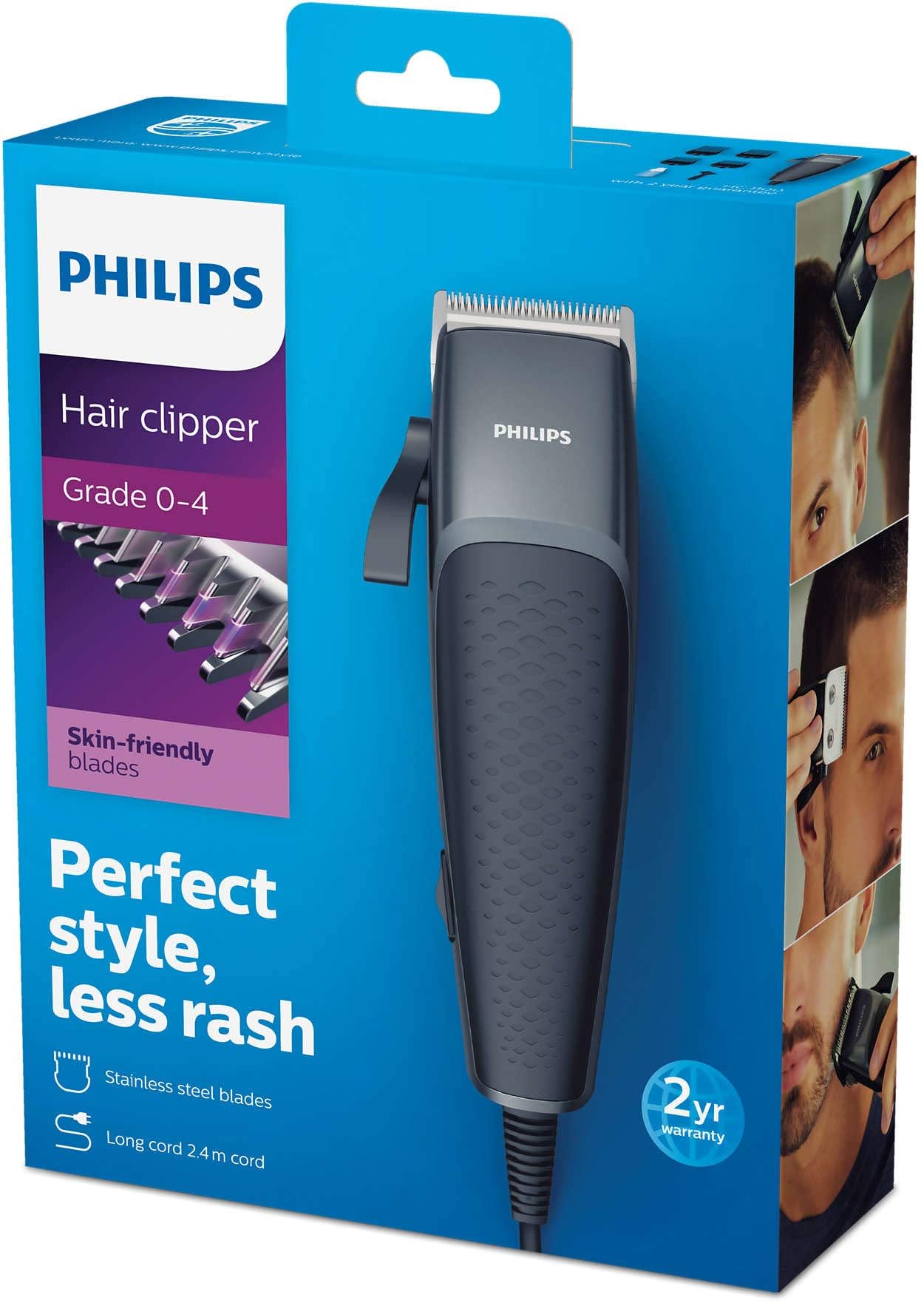 Philips Hairclipper Series 3000 Home Clipper Copper Motor Coil, Durable, Steel Blades, 2.4M Cord, 4 Click-On Combs, Hc310013. 2 Years Warranty