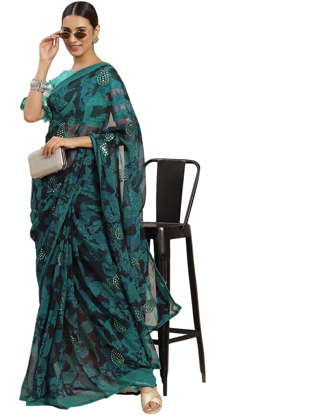 Womanista Women's Georgette Saree (TI2792_Blue)