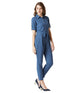 Miss Olive Women's Regular Fit Shirt Style Solid Jumpsuit.Azure Blue.L