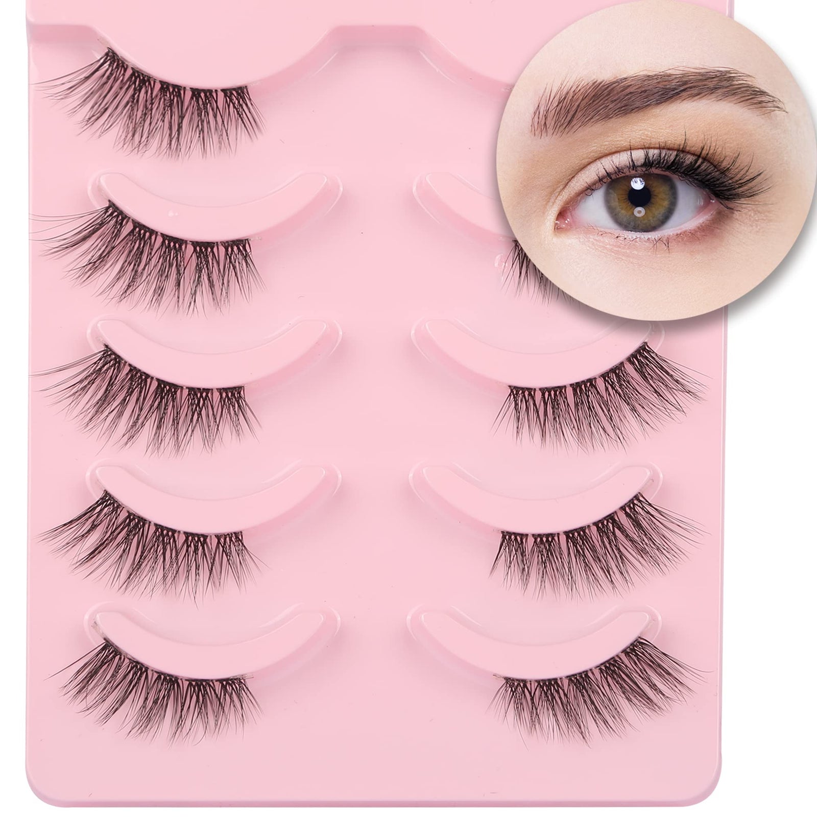 aupalada False Eyelashes Half Lashes Cat Eye Strip Natural 1/2 Lashes Short Fluffy Accent Tatti 3/4 Lashes Wispy Fake Eyelashes Set, Clear, Pack Of 5 5 Pair (Pack of 1)