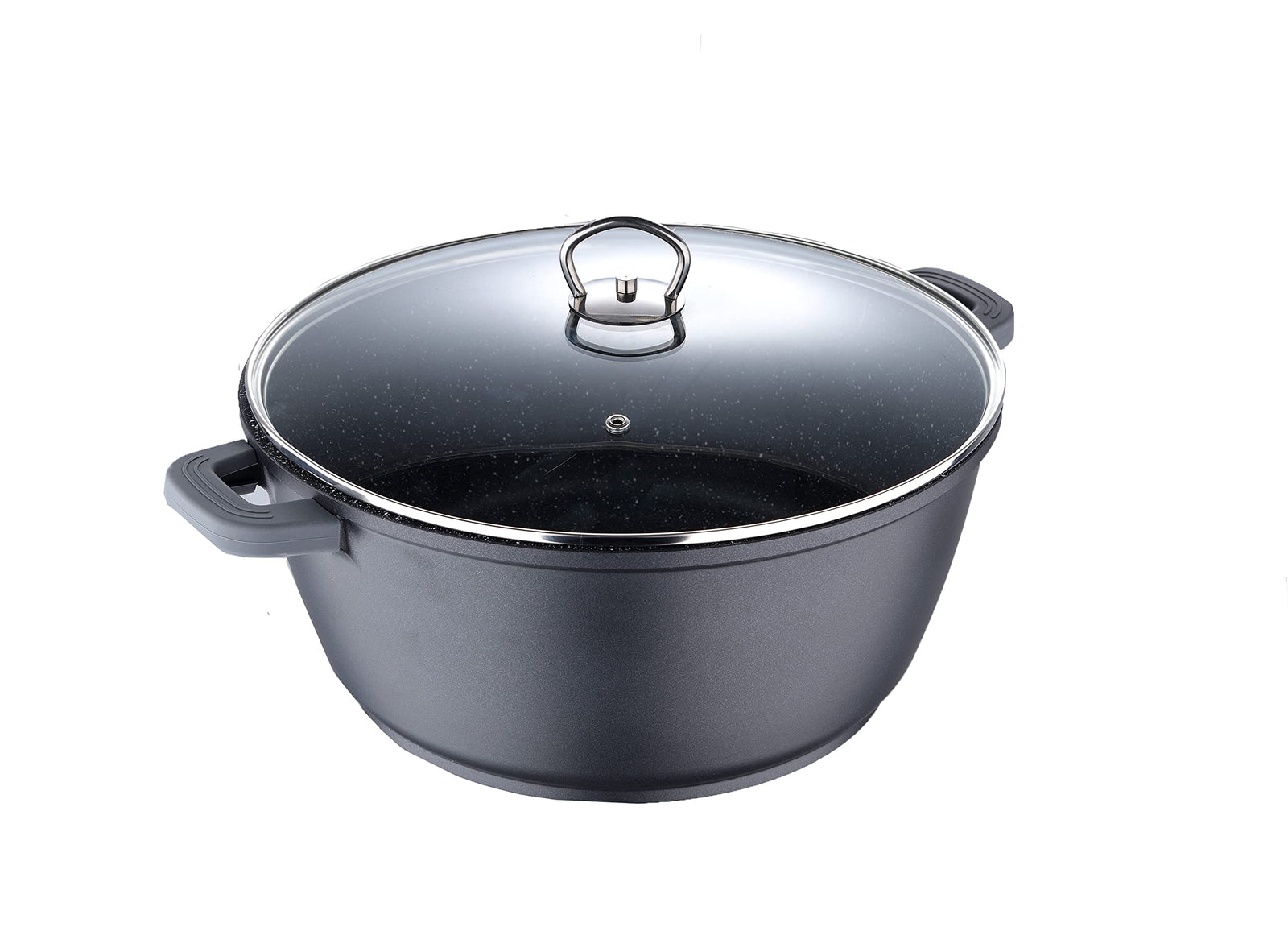 BERGNER CLASSIC NOVUM CASSEROLE WITH LID 36X16CM, ALUMINUM, INDUCTION BOTTOM, MARBLE+ NON STICK COATING, Black