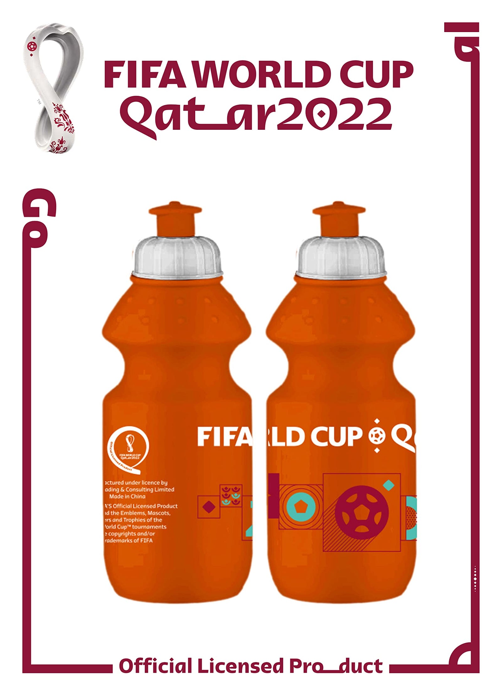 FIFA World Cup Qatar 2022 Graphic Printed Hdpe Sports Water Bottle 350ml Orange