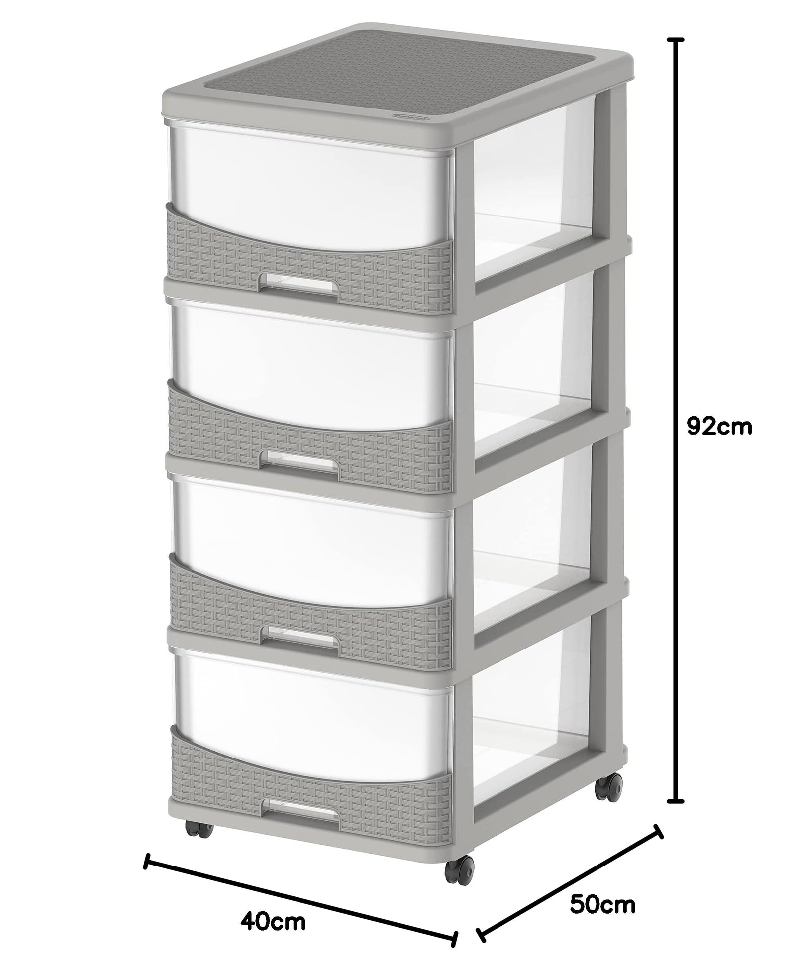 Cosmoplast Cedarattan 4 Tiers Storage Cabinet With Wheels, Grey With Translucent Drawers