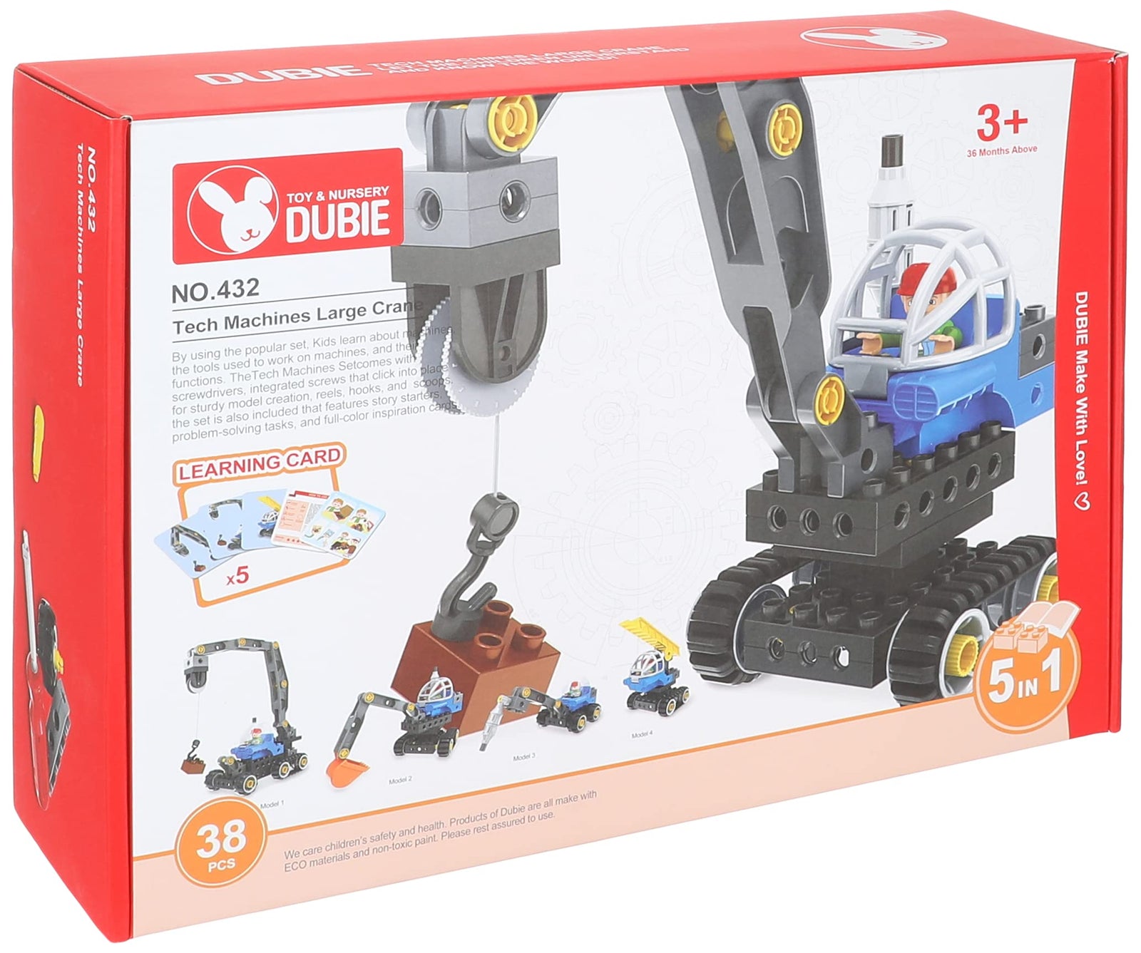 Dubie Tech Machines Large Crane 5 in 1 - Includes 38 Pieces and 5 Learning Cards