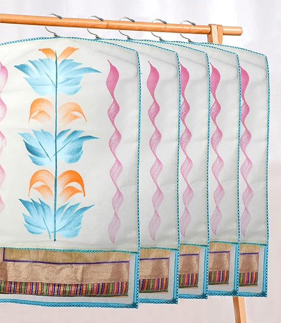 Fun Homes Non Woven Hanging Saree Cover With 1 Zipper Compartment on Back Side- Pack of 12 (Sky Blue)-HS_38_FUNH21496