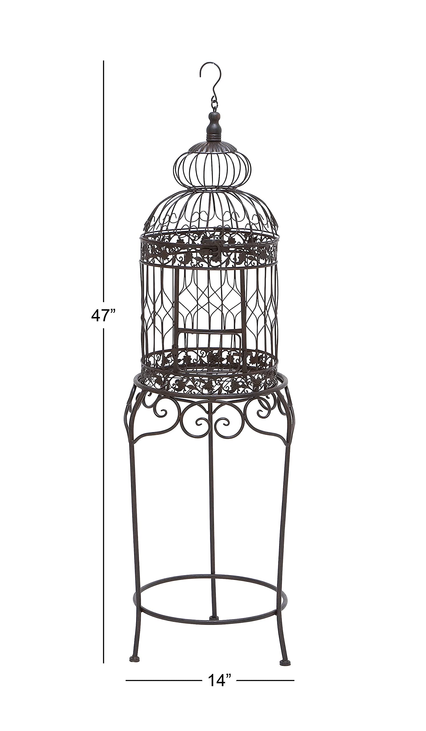 Deco 79 Metal Abstract Birdcage with Latch Lock Closure and Top Hook, 14