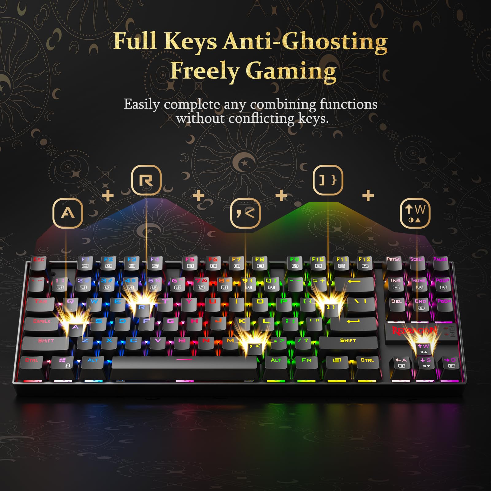 Redragon K552 Mechanical Gaming Keyboard RGB LED Backlit Wired with Anti-Dust Proof Switches for Windows PC (Black, 87 Key Blue Switches)