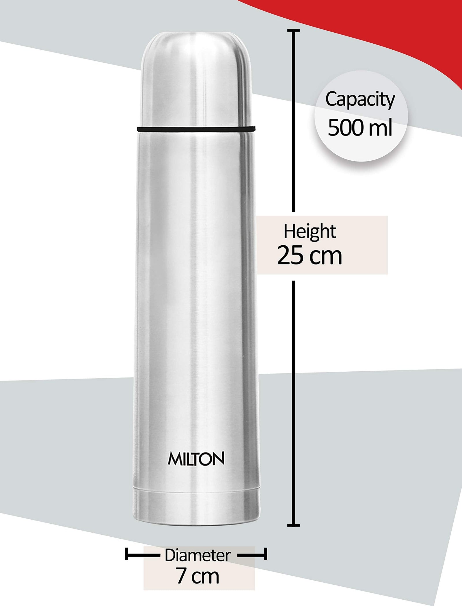 Milton Flip Lid 500 Thermosteel 24 Hours Hot And Cold Water Bottle With Bag, 500 Ml, Silver