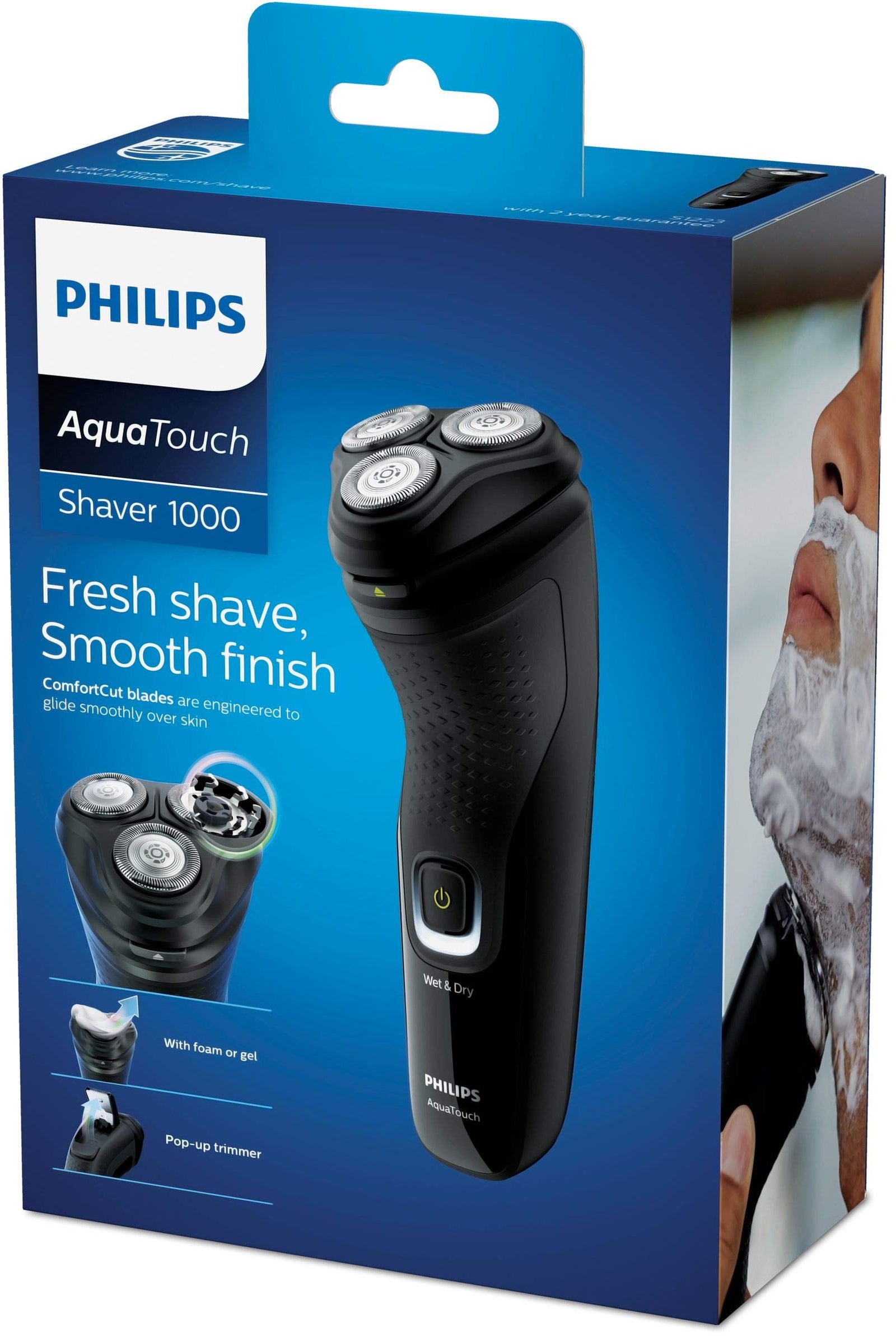 Philips Series Shaver 1000 Wet or Dry electric shaver S1223/40, Deep Black, Deep blue.