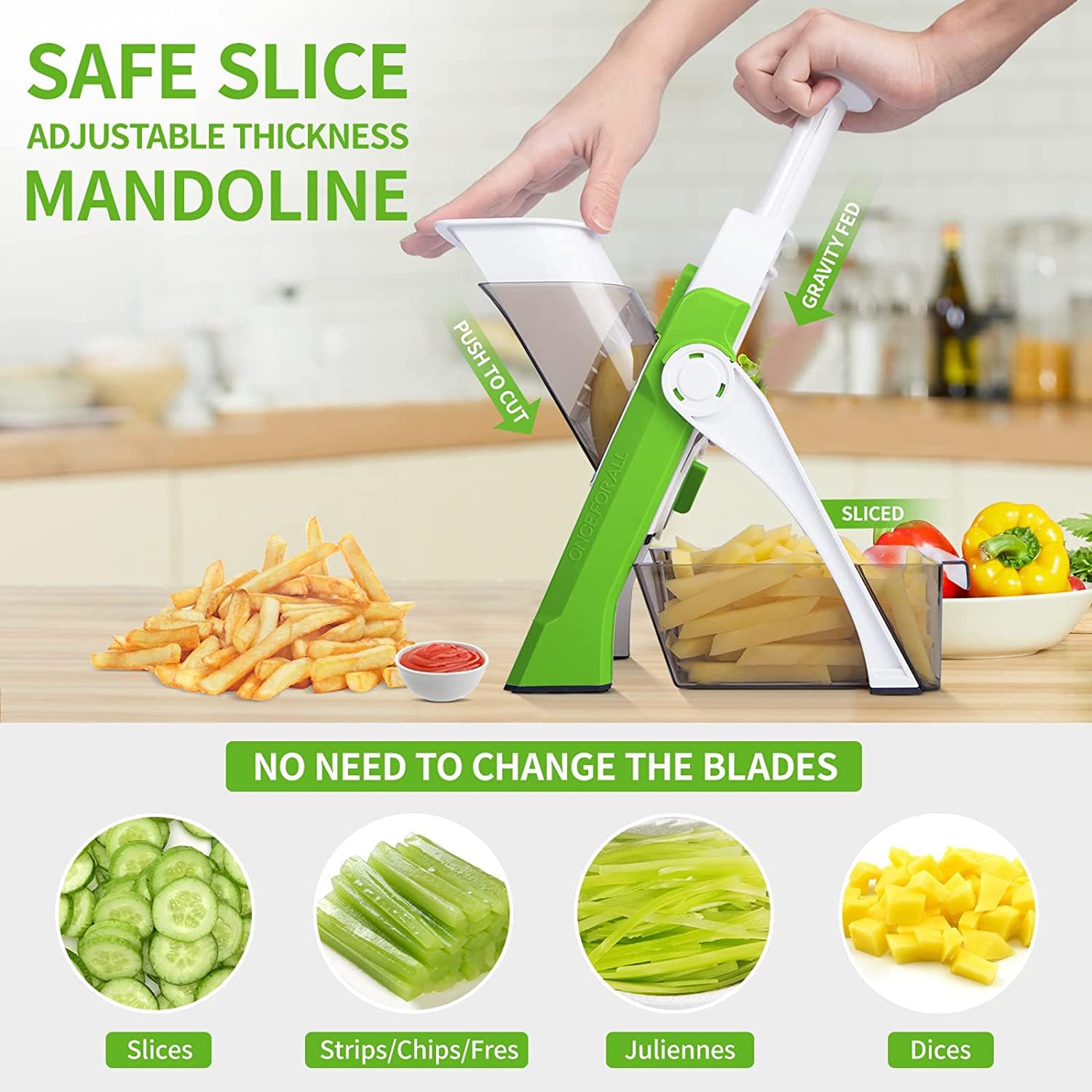 Safe Slice MANDOLINE 30+ Different cuts/built in blade/Salad Maker/safely scrubber/small and big dice chips and julienne maker (Hot Orange)