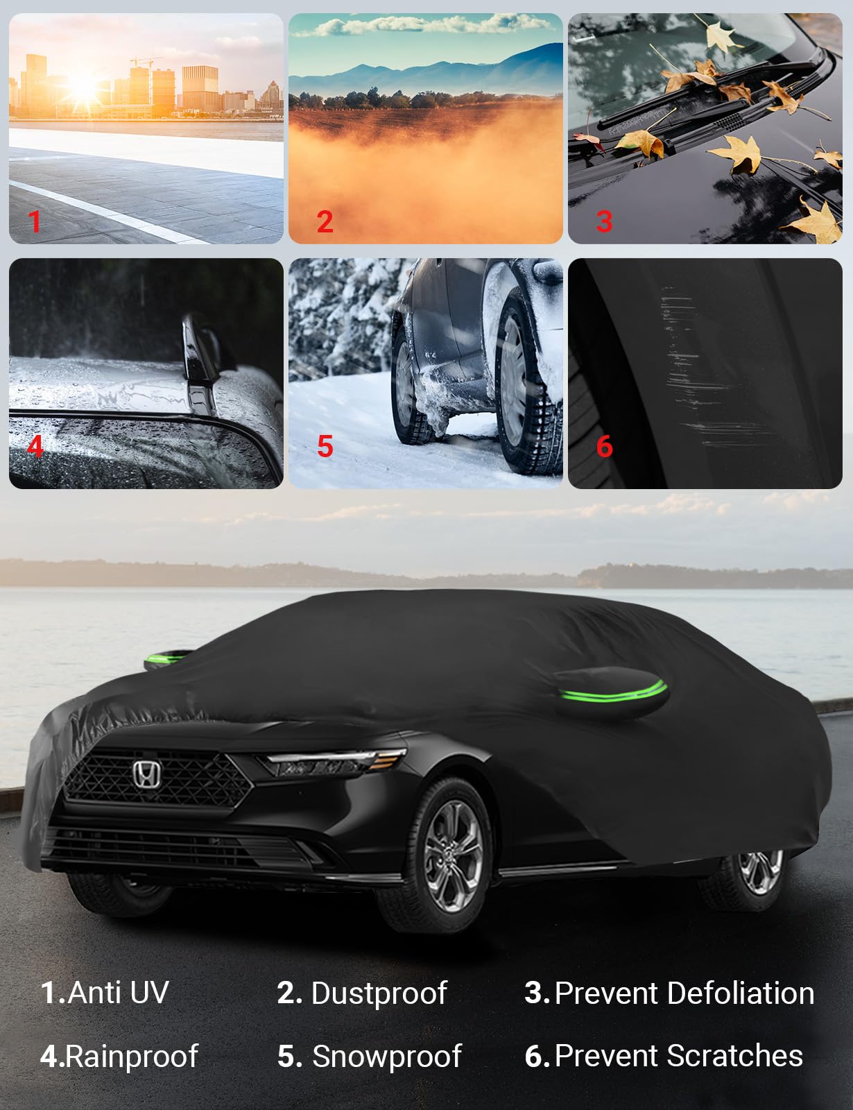 Car Cover for Honda Accord 2019-2022 2023, Waterproof All Weather for Automobiles, Windproof Snowproof Rain Hail Sun UV Protection Full Outdoor Indoor Exterior Car Covers, Black