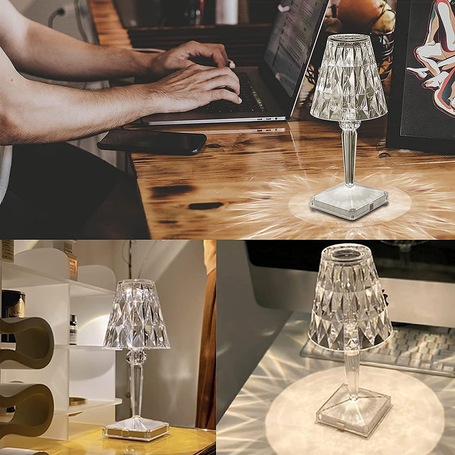 Touch Crystal Diamond Table Lamp, Romantic LED Night Light Modern Gift Relax Bedside Lamp with USB Charging Port Decoration Desk Nightstand Lamps for LivingRoom/Bedroom/Study Room/Office/Bar