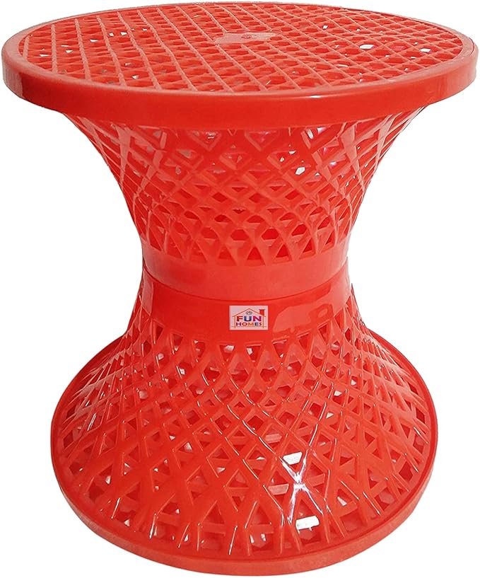 Fun Homes Mesh Design Both Sided Plastic Sitting Stool For Indoor & Outdoor in Damroo Style- Pack of 2 (Orange & White)