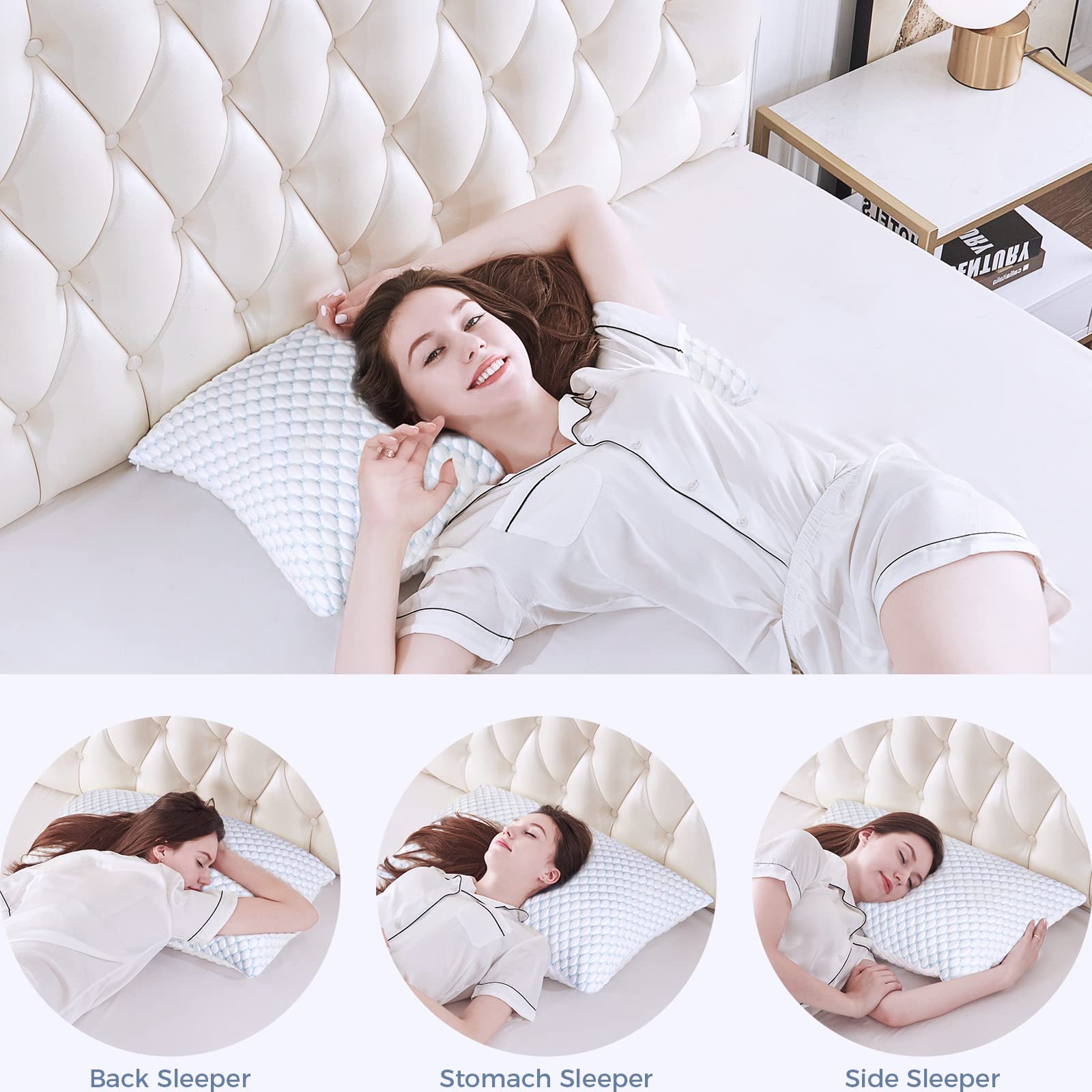 OSBED Shredded Memory Foam Pillows Standard Size Set of 2, Cooling Pillows for Sleeping 2 Pack, Adjustable Loft Bed Pillows, Firm or Soft Pillows for Side, Back, Stomach, Hot Sleepers (20
