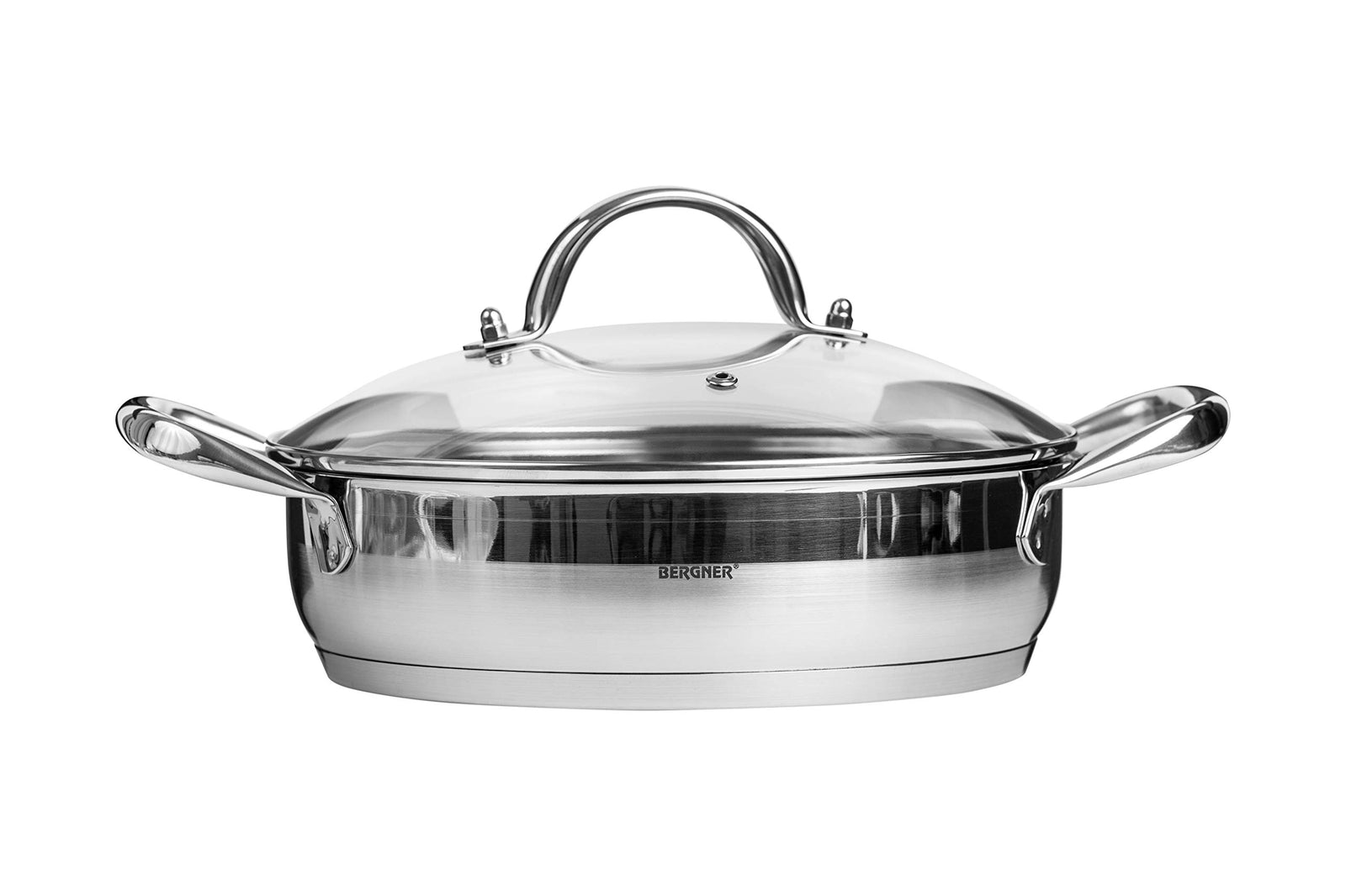 Bergner Gourmet Cooking Pot With Glass Lid Set Of 2 BG9848, Silver, 24 cm, Stainless Steel