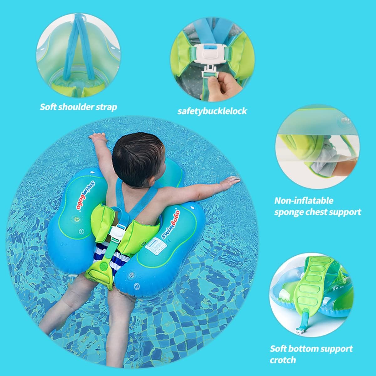 ECVV Inflatable Baby Swimming Float Ring with Safety Support Bottom Toddler Pool Float Swimming Pool Accessories for Age of 3-10 Months