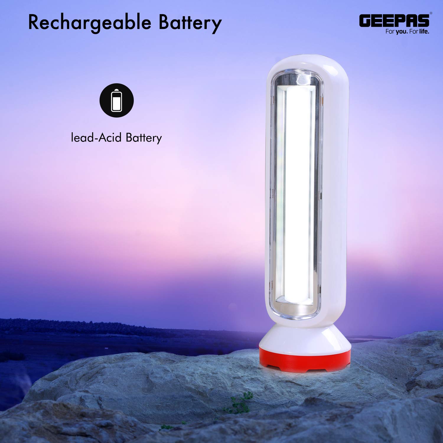 Geepas GFL4663 3W Rechargeable LED Torch with 8W Emergency Lantern, Plastic