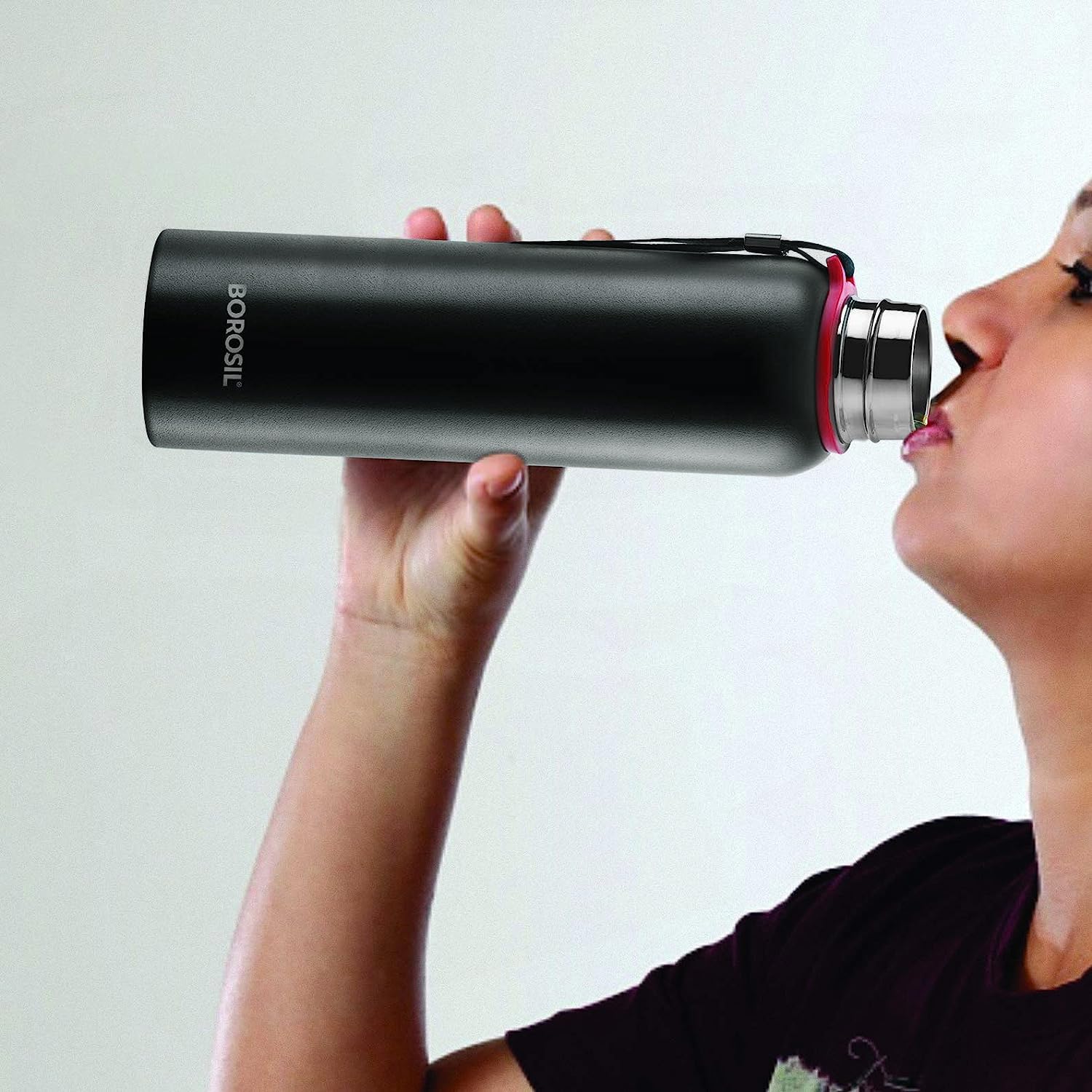 BOROSIL VACUUM INSULATED COPPER COATED INNER TREK Water Bottle|Sports Bottle|Yoga Bottle|Outdoor|PortableLeak Proof|ReusableWater Bottle BLACK, 850ML, BT850BLK102