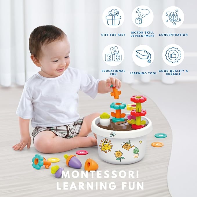 Montessori Flower Garden Toy Set – 7-in-1 Educational Building and Stacking Toys for Toddlers