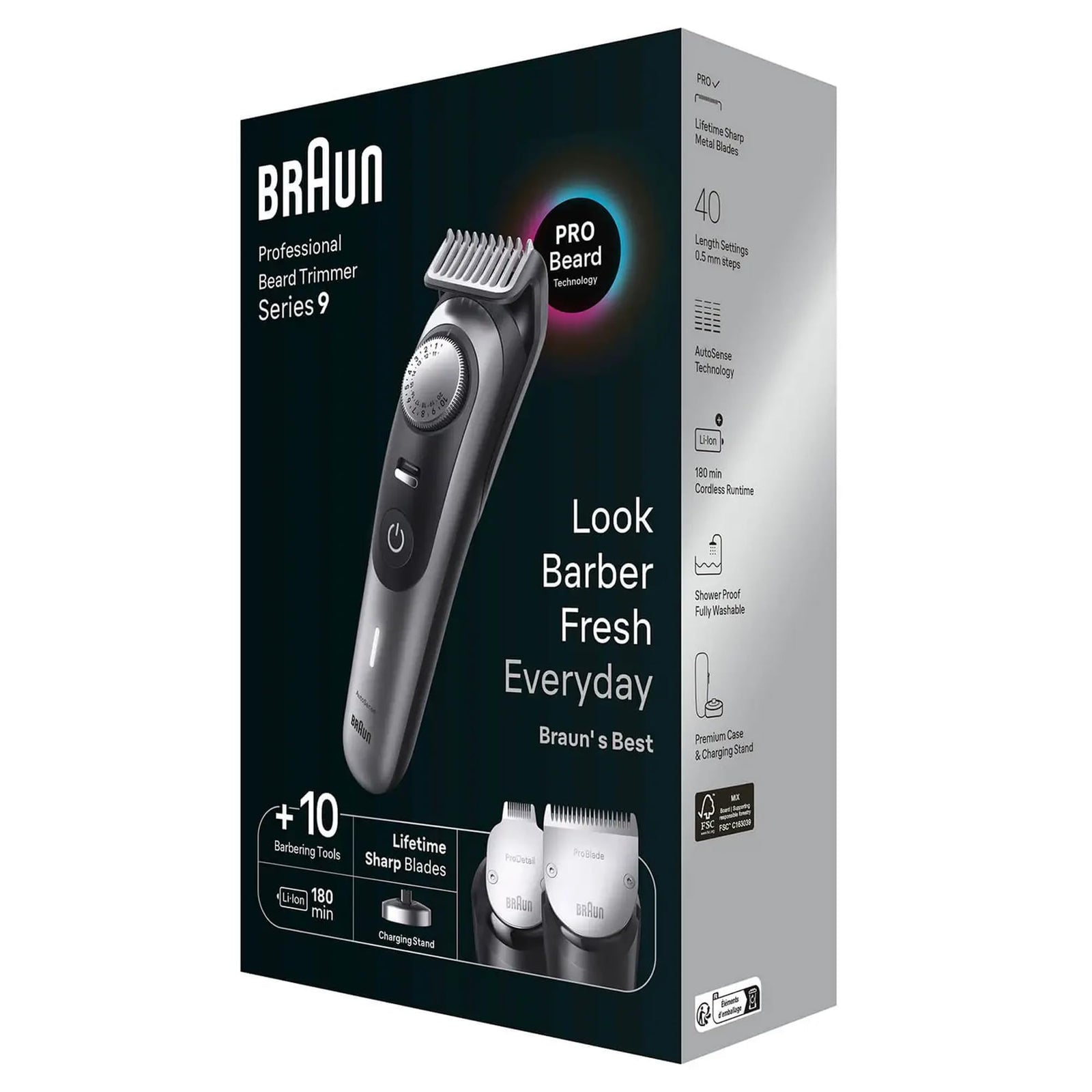 Braun Beard Trimmer Series 9 9420, Trimmer For Men with Barber Tools and 180-min Runtime