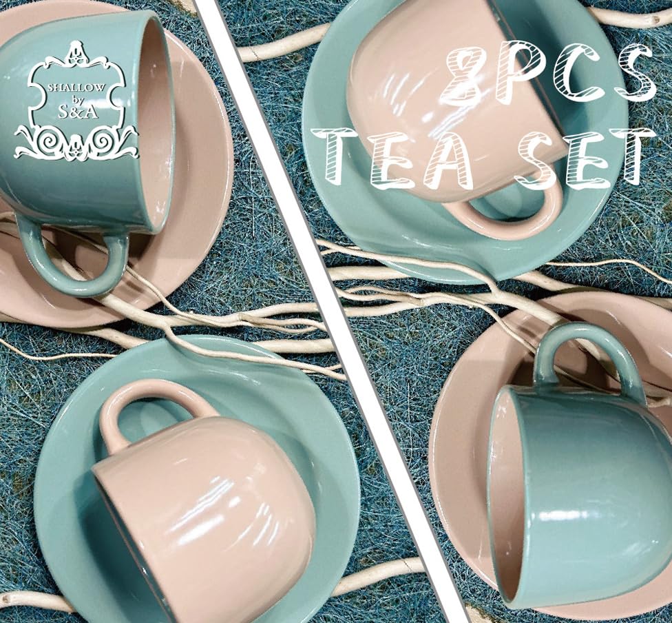 Bone China Shallow Moire 4-Piece Tea Cup & Saucer Set 220ml - Two | Kitchen Dinnerware, Ceramic, Stoneware