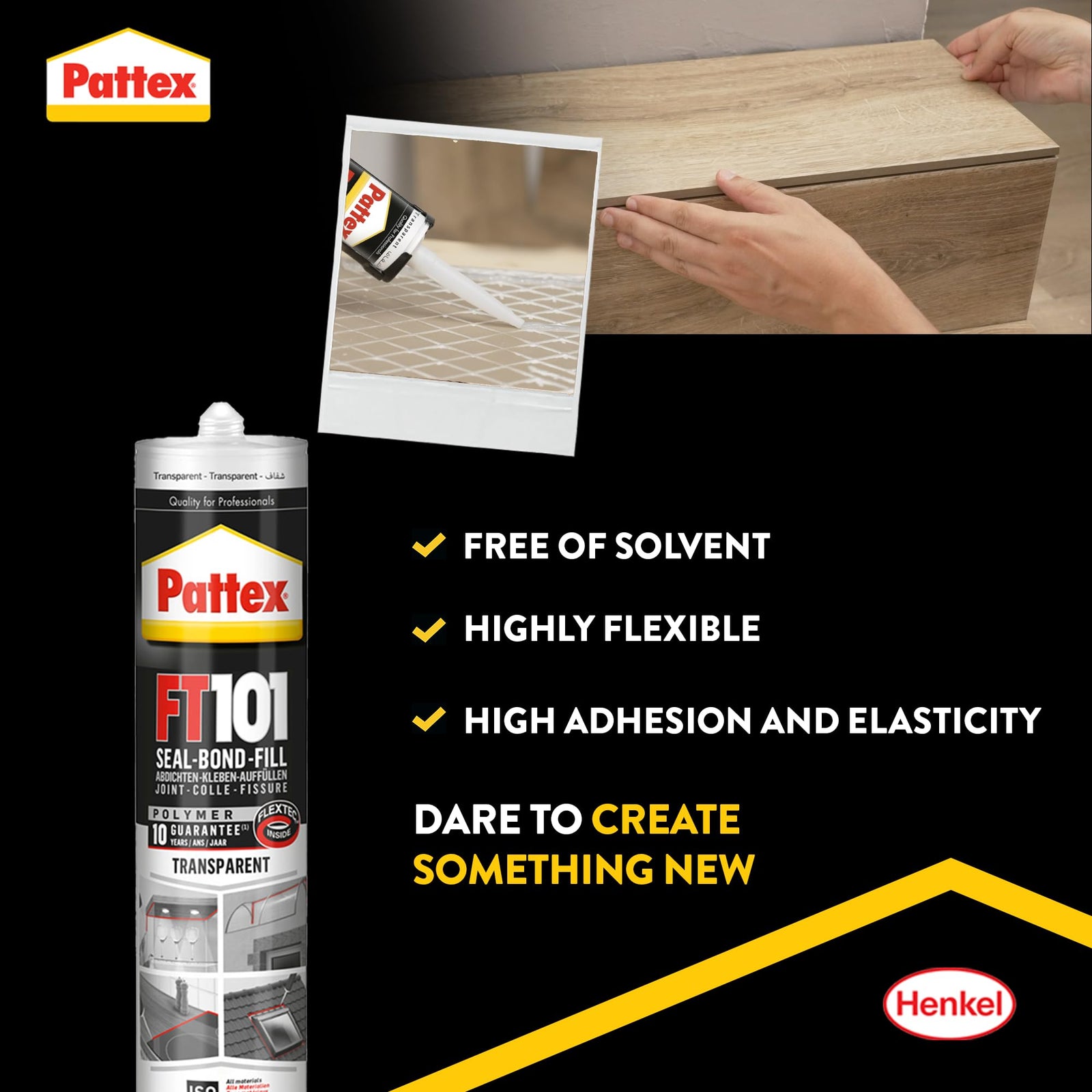 Pattex Seal-Bond-Fill Silicone Sealant Construction Adhesive 280 ml, Transparent