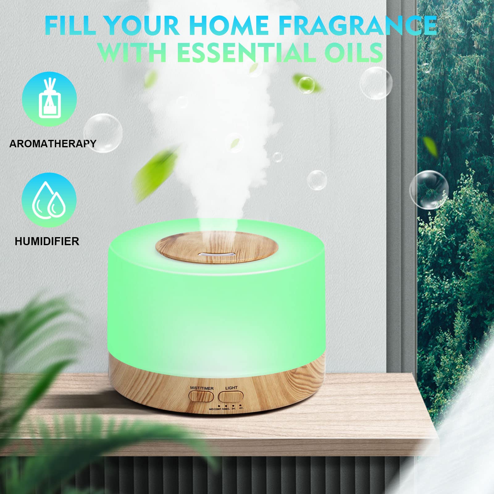 SKY-TOUCH Essential Oil Aroma Diffuser 700ml, Upgraded Aromatherapy Diffuser with 4 Timer and 7 Color Lights, Cool Mist Humidifier with Auto Shut-off Function, Diffuser for Home Bedroom Office